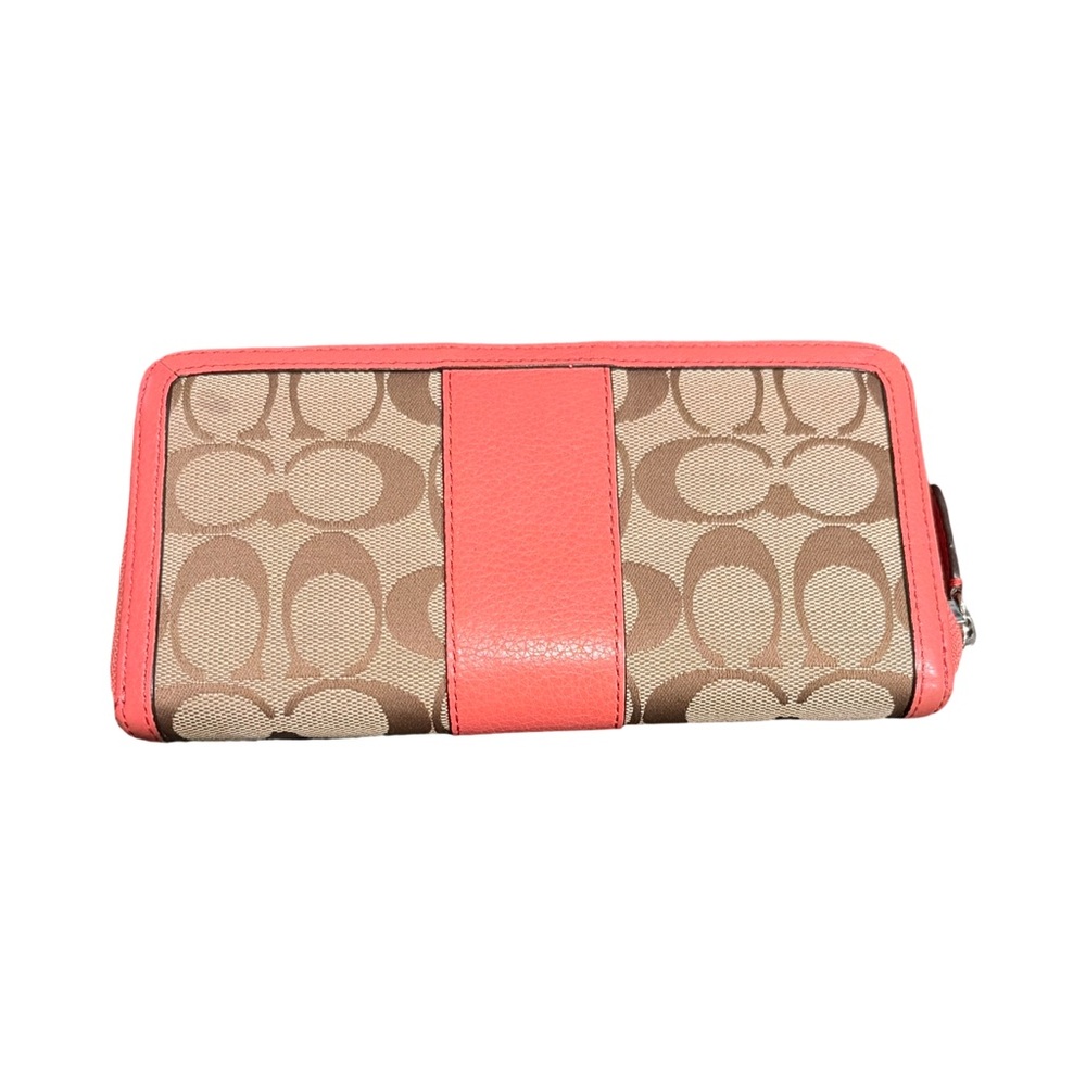 Coach Signature Canvas Wallet with Coral Pink Trim